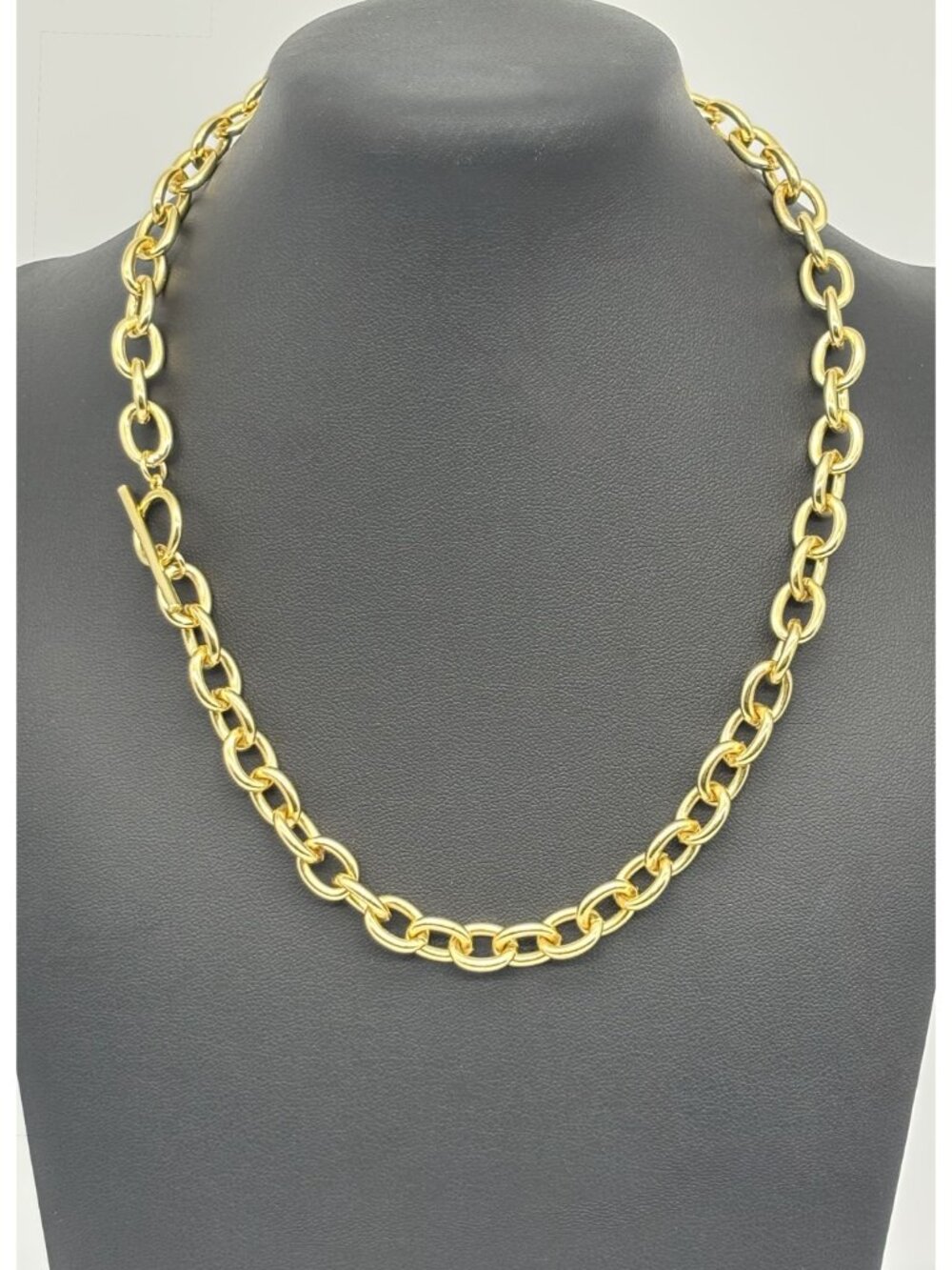 Chunky Links Chain Necklace Gold Tone Metal Toggle Bar Clasp Possibly Gold Plate - Picture 5 of 13